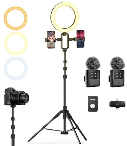 yAyusi Vlogging Kit für iPhone/Android, 198 cm Ausziehbares Stativ mit Magnetischem Mikrofon/Ringlicht/Handyhalterung/Fernbedienung, YouTube Starter Kit für Videoaufnahmen und Live-Streaming