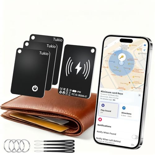 Tukio Smart Air Tracker Card 4 Pack Works with Apple Find My, Rechargeable Wallet Tracker with Wireless Charging, Ultra Thin IP68 Waterproof Bluetooth Tag Locator for Luggage, Passport, Keys & Lanyard