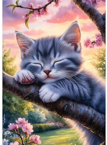 DPHERO DIY Schlafende Katze Diamant Painting Kits Bilder für Erwachsene Anfänger,5D Sonnenuntergang Diamond Painting Set,DIY Runde Steine Diamant Kunst Kits, Diamond Art für Zuhause Dekor 30x40 cm