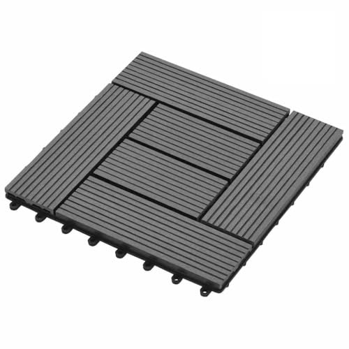 Selbstklebende Fliesen,Terrassenfliesen 11 Stück WPC 30 x 30 cm 1 qm Schwarz,Klebefliesen Boden für Küche Wohnzimmer Esszimmer