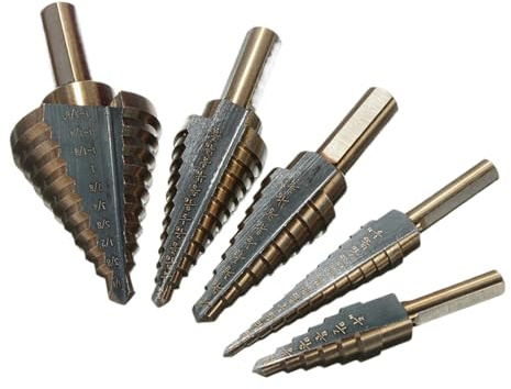 5-teiliges HSS-Stufenbohrer-Set (metrisch/Zoll) aus Kobalt for verschiedene Bohrlochgrößen (50 Größen) – Hochgeschwindigkeitsstahl-Kernbohrer for Holz und Metall(5pcs Inch)