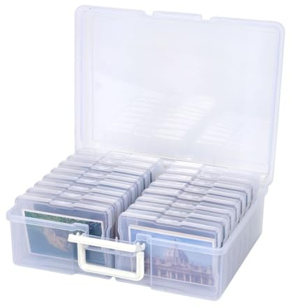 Lot de 16 boîtes de rangement pour photos de 10 x 15 cm, en polypropylène transparent sans acide, sans PVC, fermeture à boucle et poignée, pour travaux manuels, bureau, bijoux