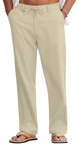 LVCBL Men's Linen Trousers Casual Linen Pants Lightweight Summer Trousers for Men