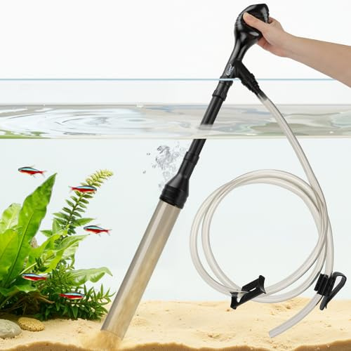 hygger Mulmsauger Aquarium, 969 L/H Aquarium Sauger Reinigungsset | Geeignet für Niedrige Wasserstände, Integrierter Kneif & Greifsaugball, Verstellbare Länge Größe L Mittelgroßes Aquarium