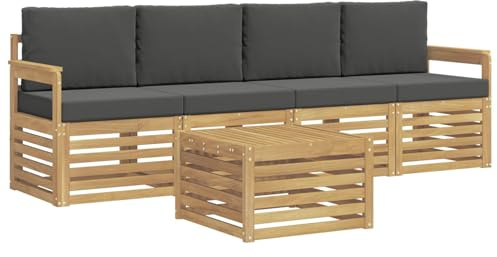 vidaXL Outdoor-Sofagarnitur 5 pcs Weiß und Anthrazit Polyester, Garten Lounge-Sofa, strapazierfähige Außensitzgruppe, modernes Terrassenmöbel, bequemer Wohnbereich