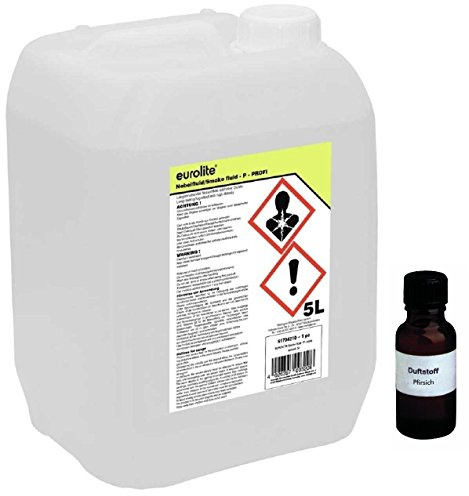5 Liter Eurolite P (Profi) Nebelfluid + 30 ml Duftstoff Aprikose-Pfirsich, Smoke-Fluid, Nebel-Fluid-Flüssigkeit für Nebelmaschine (5 L Fluid -P- + Duft Aprikose-Pfirsich)