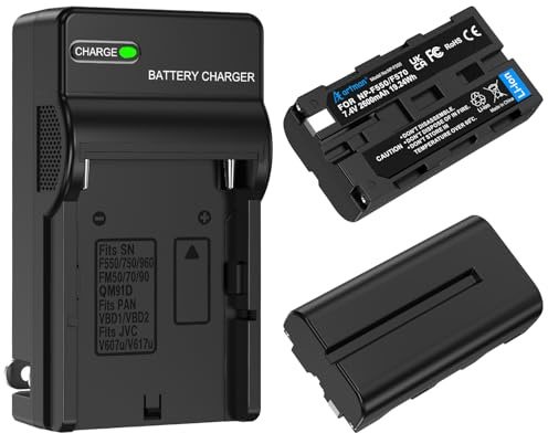 Artman NP-F550 Battery 2-Pack and Wall Charger for Sony NP F550, F530, F970, F960, F770, F750, F330, CCD-SC55, TR516, TR716, TR818, TR910, TR917 Camera, CN-160, CN-216 LED Video Light (2600 mAh)
