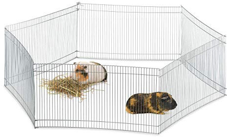 Relaxdays Freilaufgehege Kleintiere, 6 Elemente, engmaschig, Freilauf f. Meerschweinchen & Co., verzinkt, H 27cm, Silber