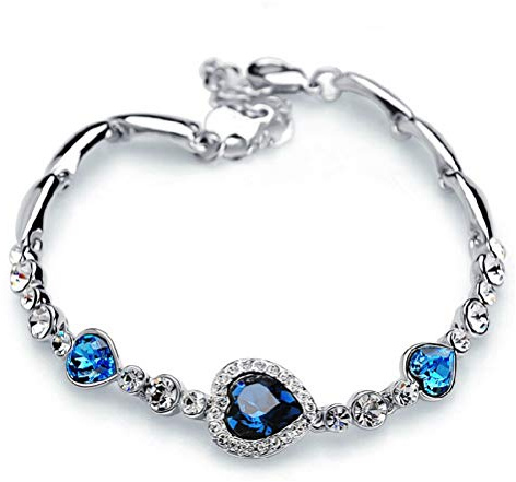 liuduo 925 Sterling Silber Armband, Ocean Blue Kette Herz Armreif, Liebe Herz Geformten Zirkon Crystal Armband, Mode Frauen Charme Schmuck Armband Accessoires Festival Paar Geschenk Der Freundschaft