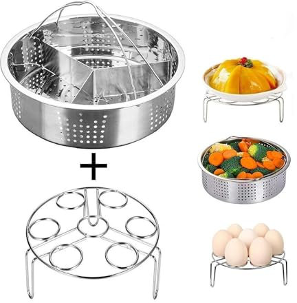 Smooce Pentola a pressione Pentola a vapore con cestello per l'uovo, divisorio, adatta per pentola a pressione Pentola a pressione da 5,6,8 qt, acciaio inossidabile, tre pezzi, classe energetica A +