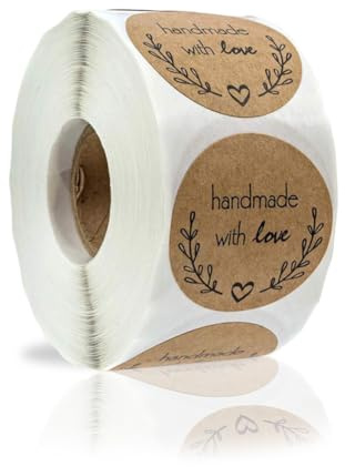 500 Stück Kraft Selbstgemacht mit Liebe Aufkleber Label Papier Abdichtung Aufkleber Etiketten Rund Selbstklebend Geschenkaufkleber Geschenksticker für Backen Geschenktüten Hochzeit