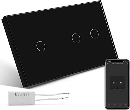 BSEED Touch Dimmer 1-Fach 1-Weg (KEIN WLAN) und WIFI-Schalter 2-Fach 1-Weg (Neutralkabel Erforderlich) Alexa Glasscheibe Wandlichtschalter Schwarz