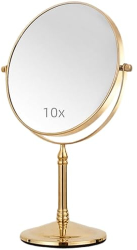 Gecious Gold Makeup Mirror 1X/10X Free Standing for Bathroom 8 Inches 360 Swivel Dual-Sided Tabletop Makeup Mirror, Metal
