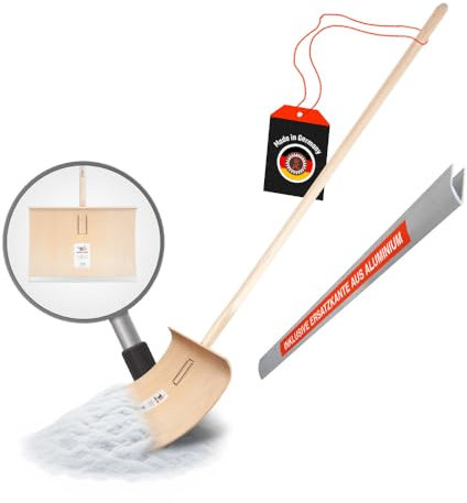 SHW-FIRE | Schneeschieber mit 50cm Schaufel und 150 cm Ovalstiel, robuste Sperrholz-Schaufel mit Aluminiumschutzkante und Ersatzkante Premium Schneeschaufel mit Klemmfix-System | Made in Germany