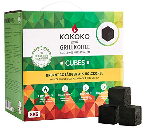 McBrikett KOKOKO CUBES Premium Grillkohle, 8 kg Bio Kokos Grillbriketts