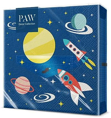 PAW Servietten 33 x 33 cm, 20 Stück - Weltraum | Dreilagig, saugstark und reißfest, fröhliche Deko für den Kindergeburtstag, macht jede Kinderparty bunter