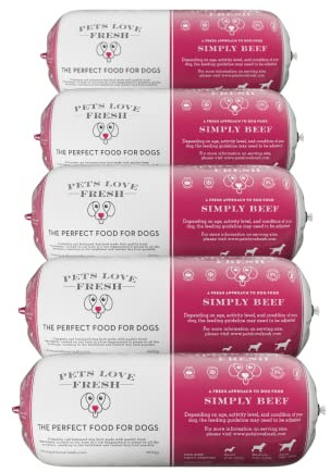 Healthy & Tasty Fresh Dog Food by Pets Love Fresh - 100% Natural - Real British Meat - Zero Preservatives - Simply Beef (5 x 600g chub rolls)