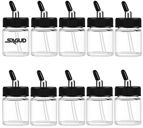 SAGUD 10 Set Glas Airbrush Flaschen Kit 20ml h Dose mit 10 pcs Adapter Deckel Kit für doppeltwirkende Siphon Pistole Gläser