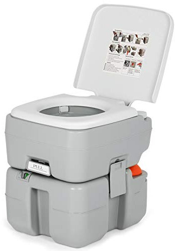 COSTWAY 20+10L Campingtoilette mit abnehmbarem Abwassertank & Wasserstandsanzeige, Campingklo tragbar, Reisetoilette bis 200 kg belastbar, Mobile Toilette für Reise, Camping und Wohnmobil