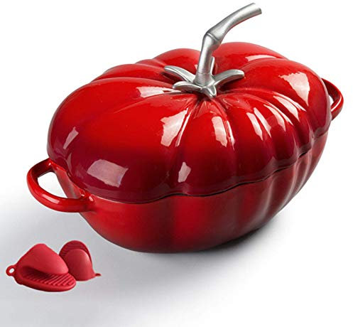 Cacerolas con Tapas Hierro Fundido esmaltado, Cocotte de Tomate de Hierro Fundido, Olla para Hornear Pan Antiadherente con Tapa