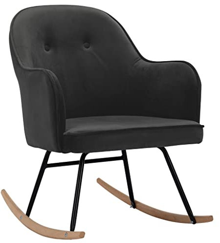 Makastle Schaukelstuhl Samt Schaukelsessel Moderner Schwingstuhl Sessel Stuhl Wohnzimmersessel Relaxsessel Schwingsessel Polster Relaxstuhl 60 x 74 x 84 cm Dunkelgrau