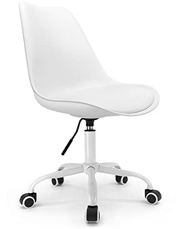 Waytex Chaise de Bureau Scandinave Blanc à roulettes et Hauteur Réglable et Pied métal laqué Blanc