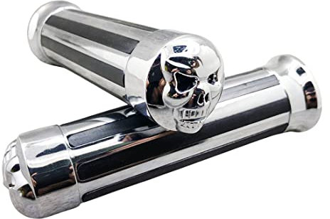 1 Paar Universal 25 mm 2,5 cm Totenkopf Bar End Motorrad Handgriffe Chrom Aluminium Motorrad Lenker Teile für Harley XL 883 Hugger Sportster Cruiser