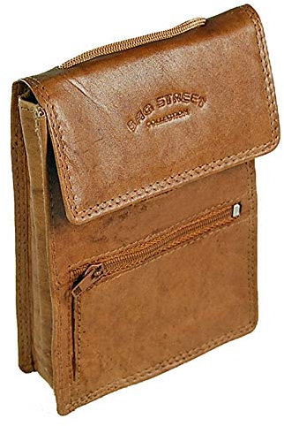 GoBago großer Brustbeutel Leder Brusttasche Reisepass Umhängebeutel für Reiseunterlagen (Natur)