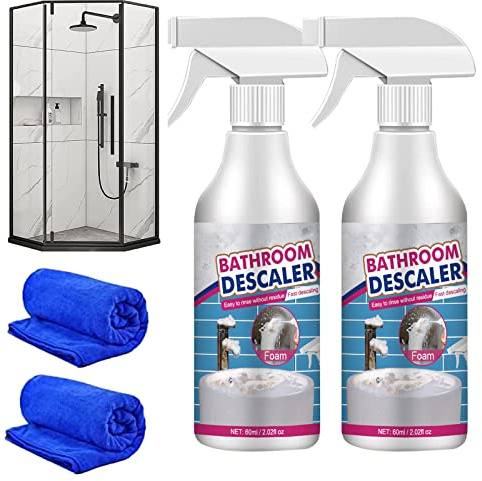 HIDRUO Bathroom Descaler Spray, Stubborn Stains Cleaner, Powerful Descaling Cleaning Agent for Bathtub Toilet Bath Shower Sink Glass Ceramic (2PCS)