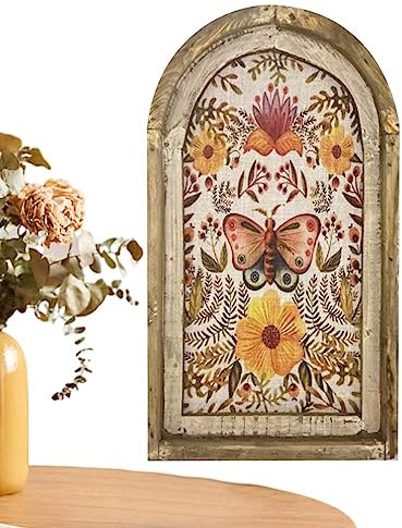 Stronrive Blumenbilder vom Bauernhof | Florales Kunstwerk Wanddekoration | Bohemia Schmetterling und Meerjungfrau Holzbilder für Wohnzimmer, Schlafzimmer, Fenster