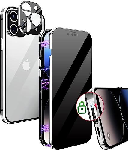 MIMGOAL Anti Spy Hülle für iPhone 11 Pro 360 Grad Magnetische Handyhülle mit Sichtschutz Blickschutz [Vorne und Hinten Gehärtetes Glas Ganzkörper Schutzhülle] Full Body Privacy Anti-peep Case, Silber