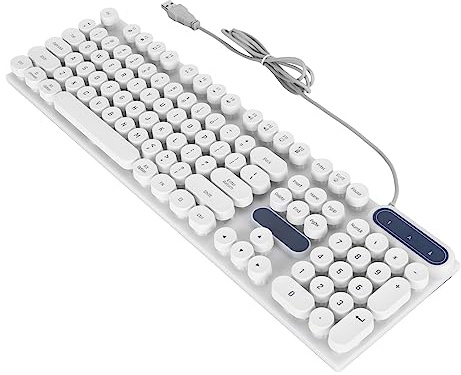 KUIDAMOS Clavier de Jeu, Touches Rondes 104 Touches Respirantes Clavier d'ordinateur Filaire rétro-éclairé Pieds Pliables pour Bureau (Punk Noir)