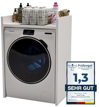 CraftPAK Waschmaschinenschrank geeignet für Waschmaschine & Wäschetrockner, Waschmaschinenschrank Überbauschrank, Badezimmermöbel Größe 66x97x48 cm Farbe Weiß