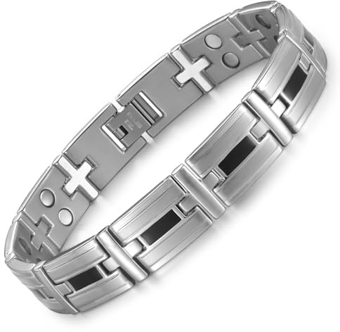 RainSo Armband för män armband i rostfritt stål med starka magneter (3500 Gaus) armband magnetarmband med gratis vänster borttagningsverktyg och smycken presentförpackning (matt silver svart)