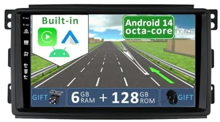YUNTX [6GB+128GB] Android 14 Autoradio per Benz Smart fortwo 451 (2005-2010)-[Incorporato Carplay/Android Auto/DSP/GPS]-9 pollici IPS Touchscreen-CAM+MIC-DAB/AHD Camera/Bluetooth 5.0/Mirror Link