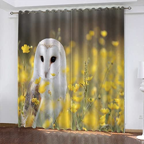 Schattierung Vorhänge 2Er Set 3D Gelbe Dschungeltier Eule Druck Isolierung Schalldichte Kinder Gardinen Blickdicht Mit Ösen Vorhang Fenster Für Wohnzimmer Schlafzimmer Balkon 150(B) X166(H) cm