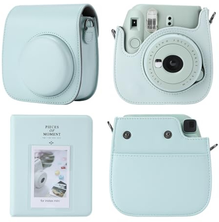 TONYLAIJIANTAO Camera Case Compatible with Fujifilm Instax Mini 12 11 9 8 Instant Camera, PU Leather Carrying Bag with 64 Pockets 2 x 3 Mini Photo Album. (Green)