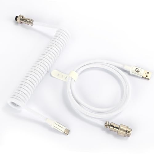 MAMBASNAKE C01Pro Spiral Tastaturkabel, Coiled USB C Kabel für 8KHz Gaming-Tastatur, Nylon Geflochtenes, Typ C bis USB A, USB C Cable für Mechanical Keyboard, Abnehmbare Luftfahrtanschluss - Weiß