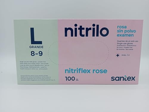 Santex Guantes de nitrilo rosa Caja 100 unidades (Large)