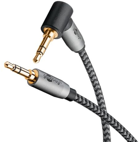 goobay 65282 AUX Audio 3m / 90 Grad Winkelstecker / 3,5 mm Klinkenkabel Stoffmantel/Passend für Handy, Kopfhörer, Konsole