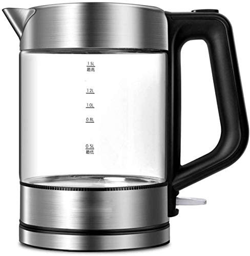 Bouilloire électrique en verre écologique, bouilloire à eau sans fil de 1,5 L avec éclairage LED bleu, bouilloire à eau à ébullition rapide, arrêt automatique, protection contre l'ébullition à sec,