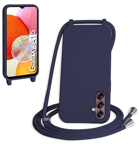 WenBaby Handykette für Samsung Galaxy A15 5G Hülle mit Band,Handyhülle mit Schnur zum Umhängen Silikon Seil Necklace Schutzhülle mit Kordel Tasche Case TPU Bumper für Galaxy A15 5G- Marineblau