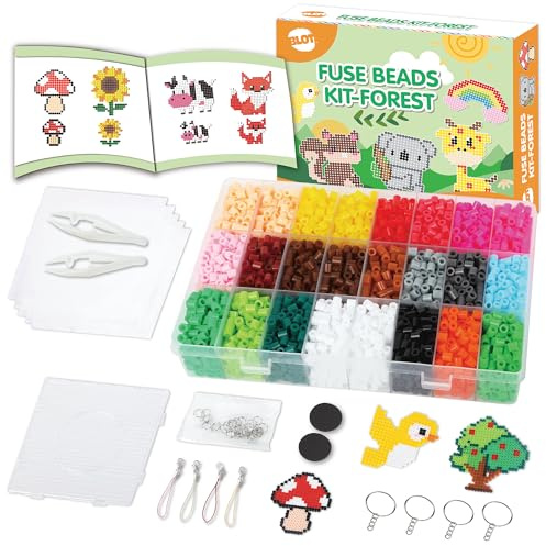 Perline da Stirare 5mm 4000 Pezzi Perline a Fusione Set con Carta Stiro Pinzette Clip Pegboard Gioco Creativo per Bambini Fai da Te Tema Della Foresta