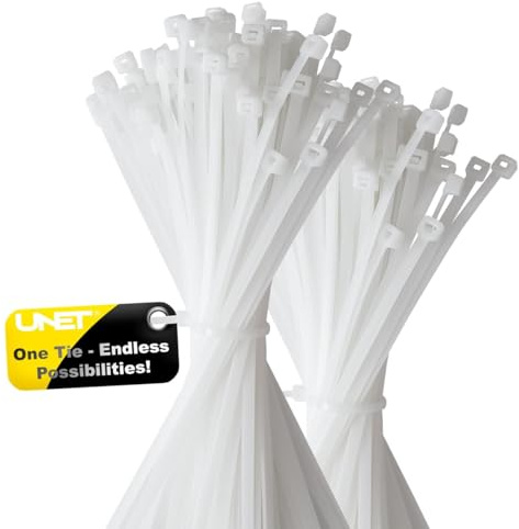 Buntband av nylon, vit, 4,8 x 200 mm, 100 stycken, kan belastas upp till 22 kg, UV- och väderbeständig, extra stark, självlåsande, perfekt för hushåll, verkstad, trädgård och elinstallationer