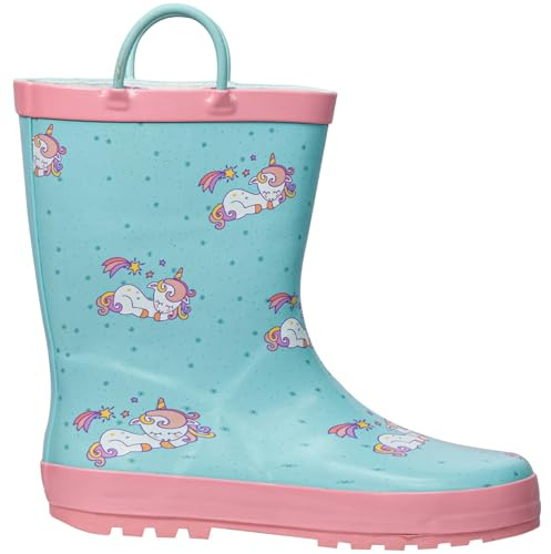 A2Z 4 Kids Filles Pluie Bottes Antidérapant Étanche Caoutchouc Enfant Wellies Poignée - Wellies Unicorn 12 UK CH
