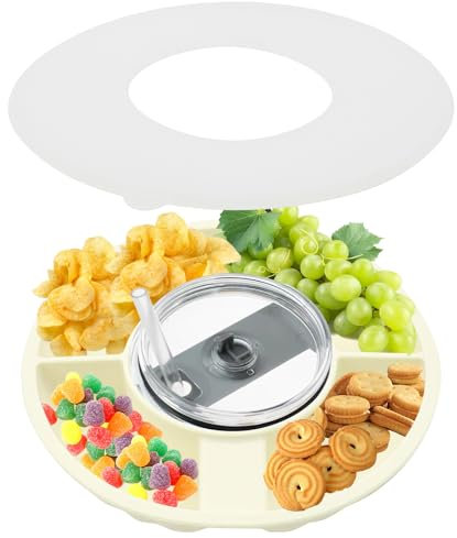 Auptiz Snackteller mit Deckel für Stanley Cup 40oz, Silikon Snackring mit Abdeckung und Fächern, Snackring Kompatibel mit Stanley Quencher 40oz Tumbler mit Griff, Snackspender für Nüsse Candy-Beige