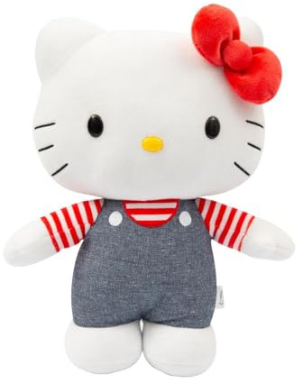 Hello Kitty 30 cm Plüschtier – mit Blauer Jeanslatzhose, weich und kuschelig, Altersgruppen – inklusive Geschenkbox, entzückbares Sammlerstück