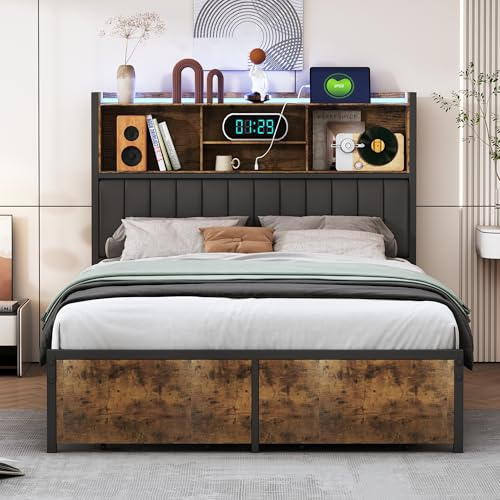 BLSYHDH Doppelbett 160x200 LED Doppelbett mit Aufbewahrungsbox 160x200 mit Kopfteil für 2 Personen mit Schublade USB Polsterbett mit Lattenrost (160x200cm)