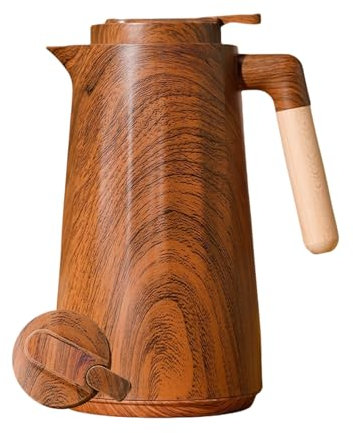 Thermoskanne Kaffeekaraffe, Intelligente Temperaturanzeige, Isolierte Kaffeekanne, Für Heißen Und Kalten Teekaffee, Mit Holzgriff, Für Zuhause Büro Hotel (Holz,1000ml)