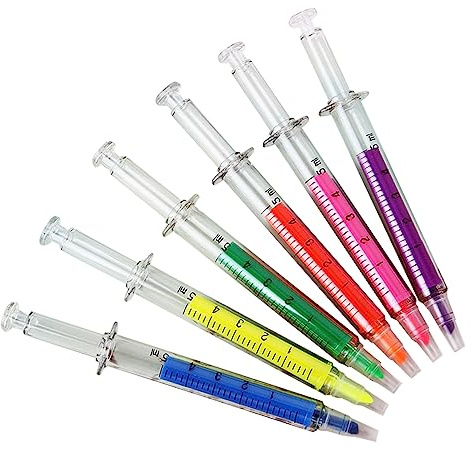 Resaltadores de 6 colores, resaltadores de jeringa, aguja fluorescente, bolígrafo de acuarela, resaltadores estéticos para planificador de notas